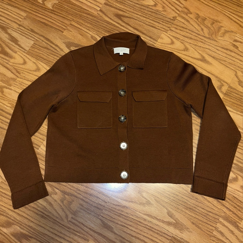 La Maille Sezane Betty Cardigan brown Merino Wool XS Longs Sleeve Button Down